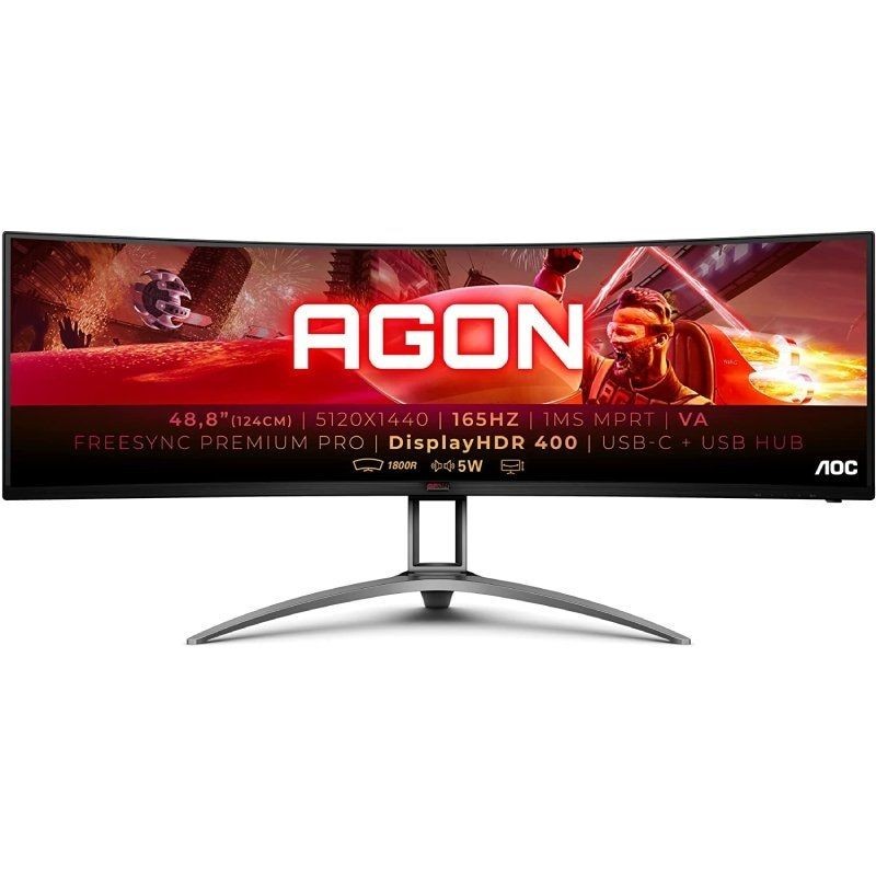 Monitor Gaming Ultrapanorámico Curvo AOC Agon AG493UCX2 48.8'/ DQHD/ 1ms/ 165Hz/ VA/ Multimedia/ Negro